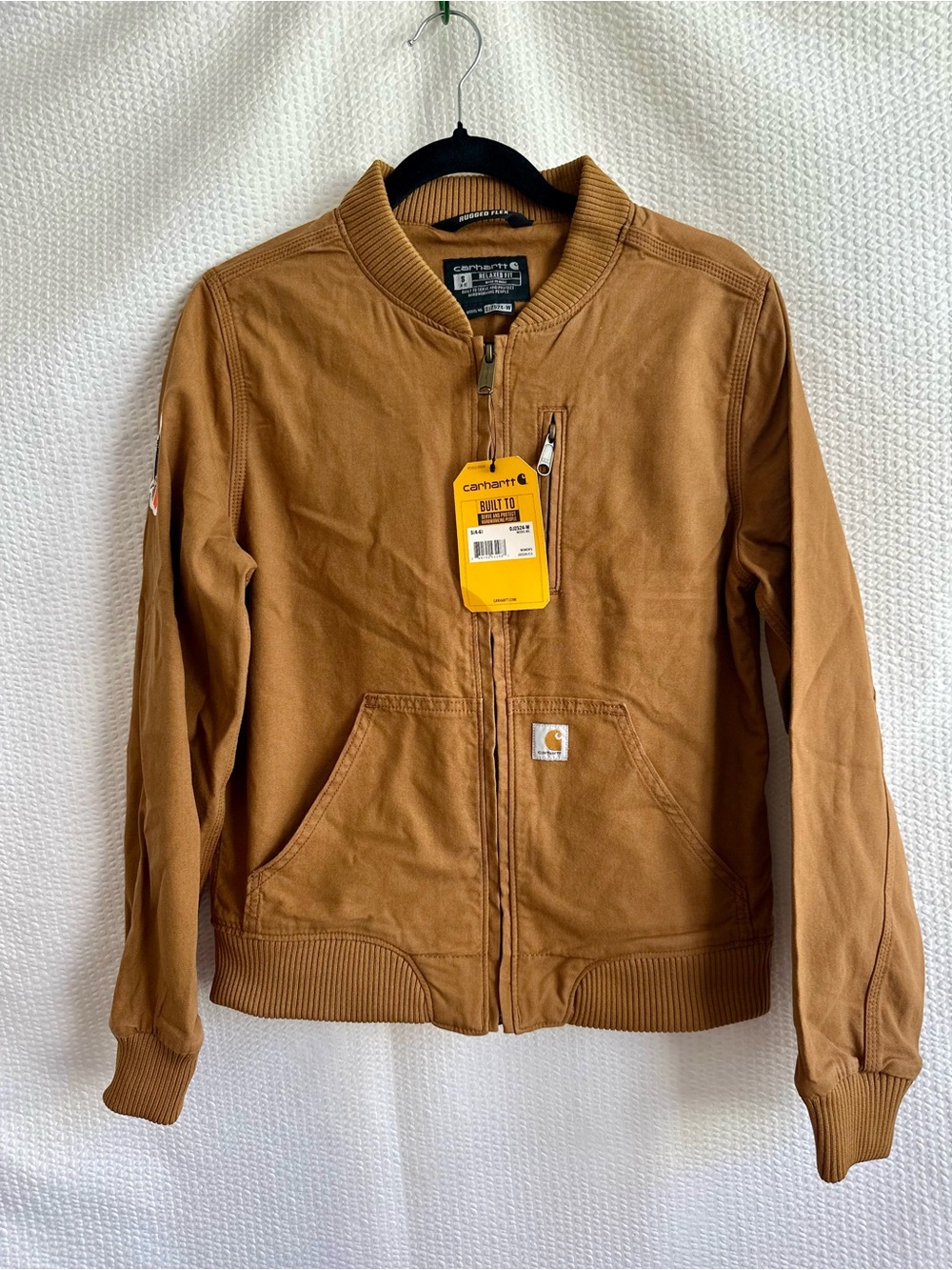 Carhartt Rugged Flex Canvas Bomber Jacket Brown Space Mission Patch Small NWT